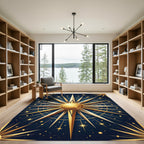 Golden Celestial Star Compass Navy Rug