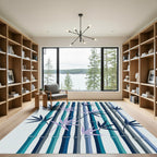 Cool Blue Bamboo Leaves Rug