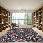 Pink Heart Floral Scrollwork Damask Rug