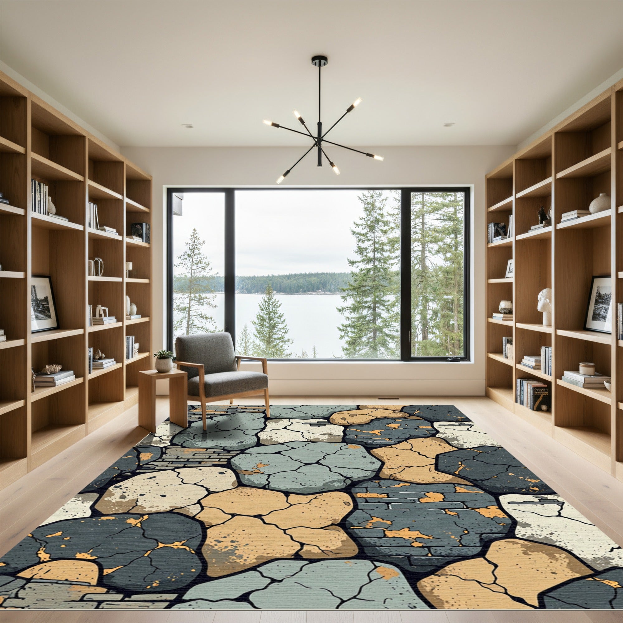 Cracked Stone Brick Mosaic Rug
