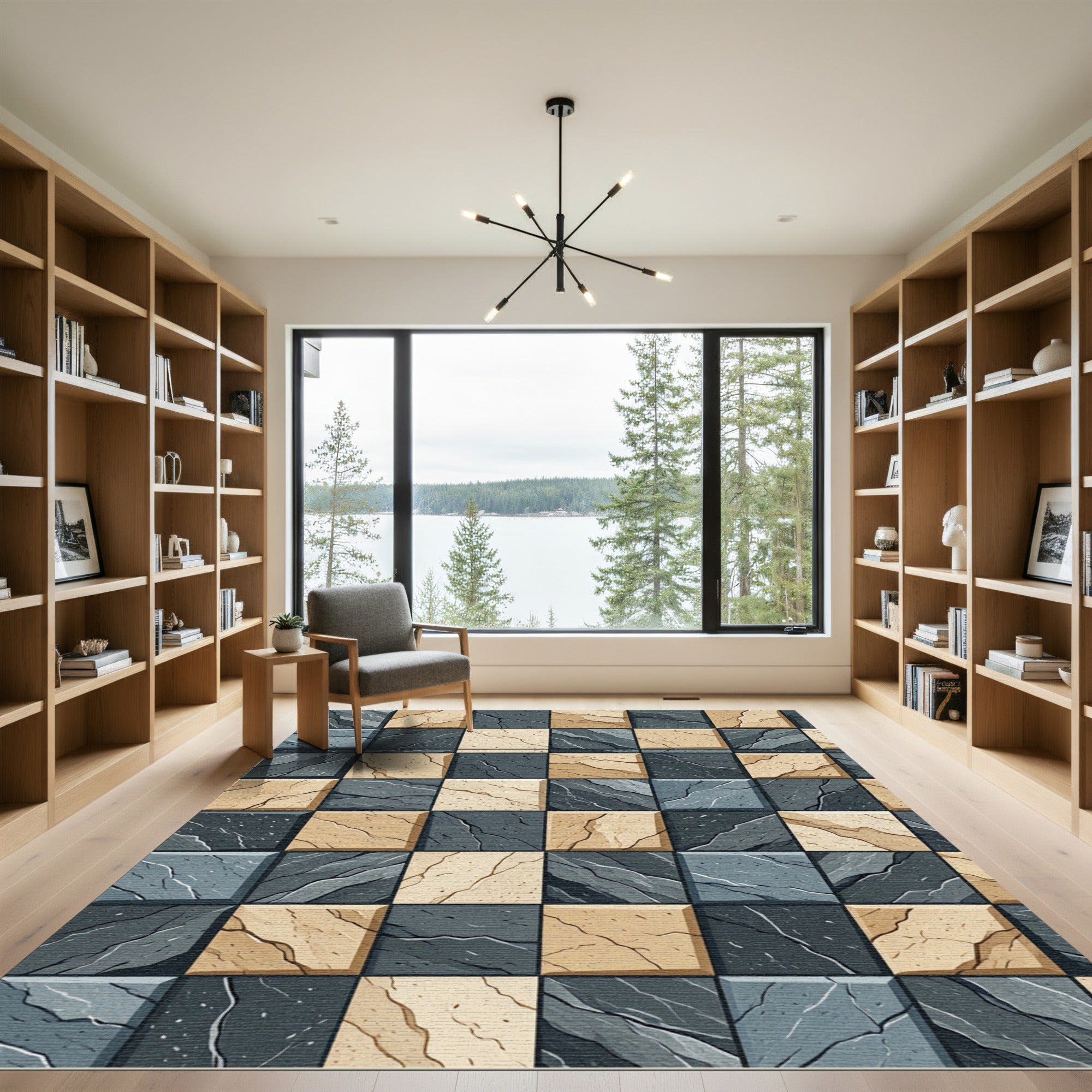 Checkered Stone Texture Blocks Rug