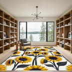 Radiant Golden Sunflower Botanical Illustration Rug