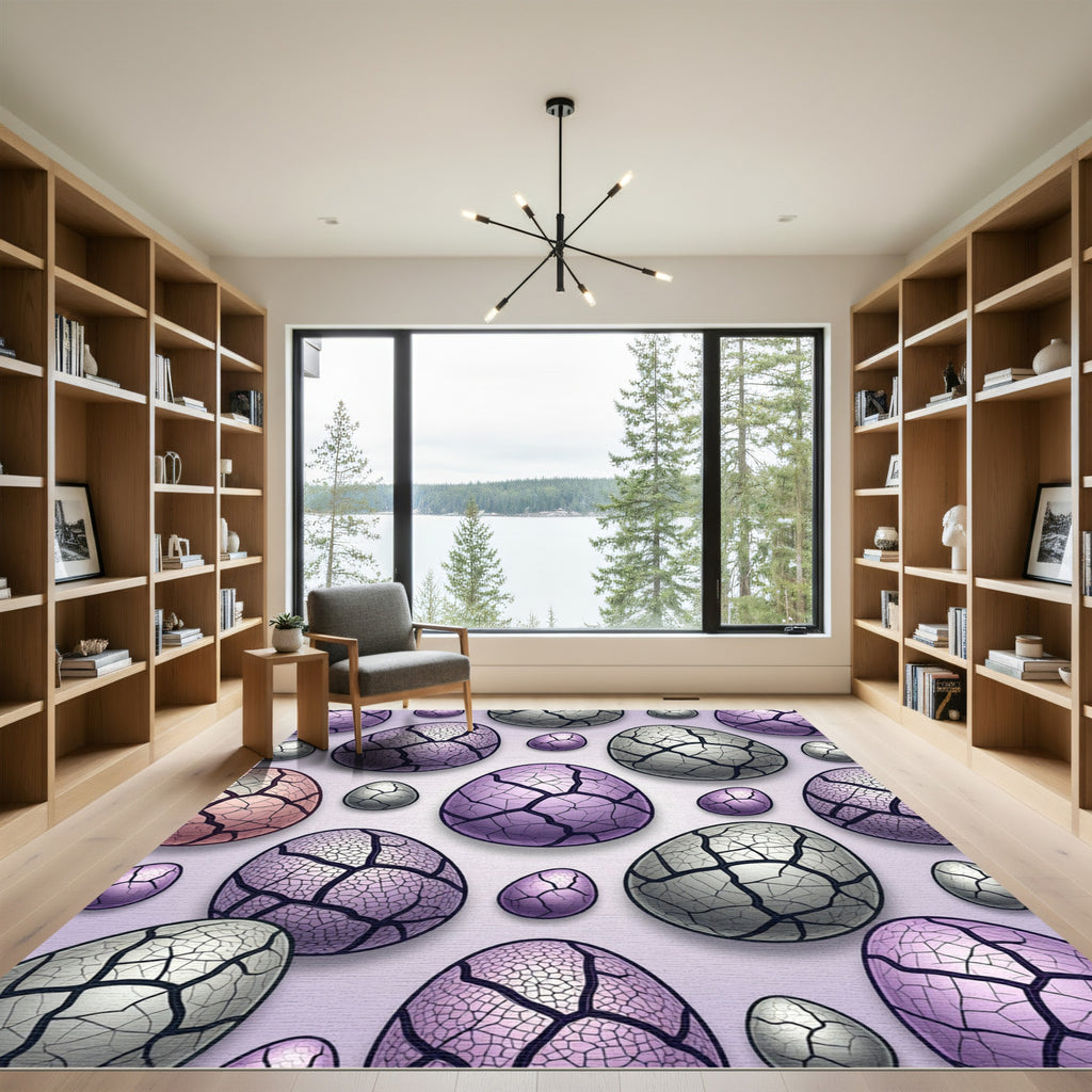 Cracked Lavender Silver Geometric Egg Arrangement Rug
