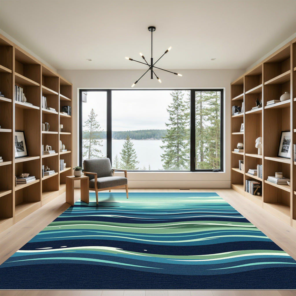 Minimalist Oceanic Wave Gradient Ripples Rug