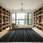 Graphic Black Silver Vertical Stripes Rug