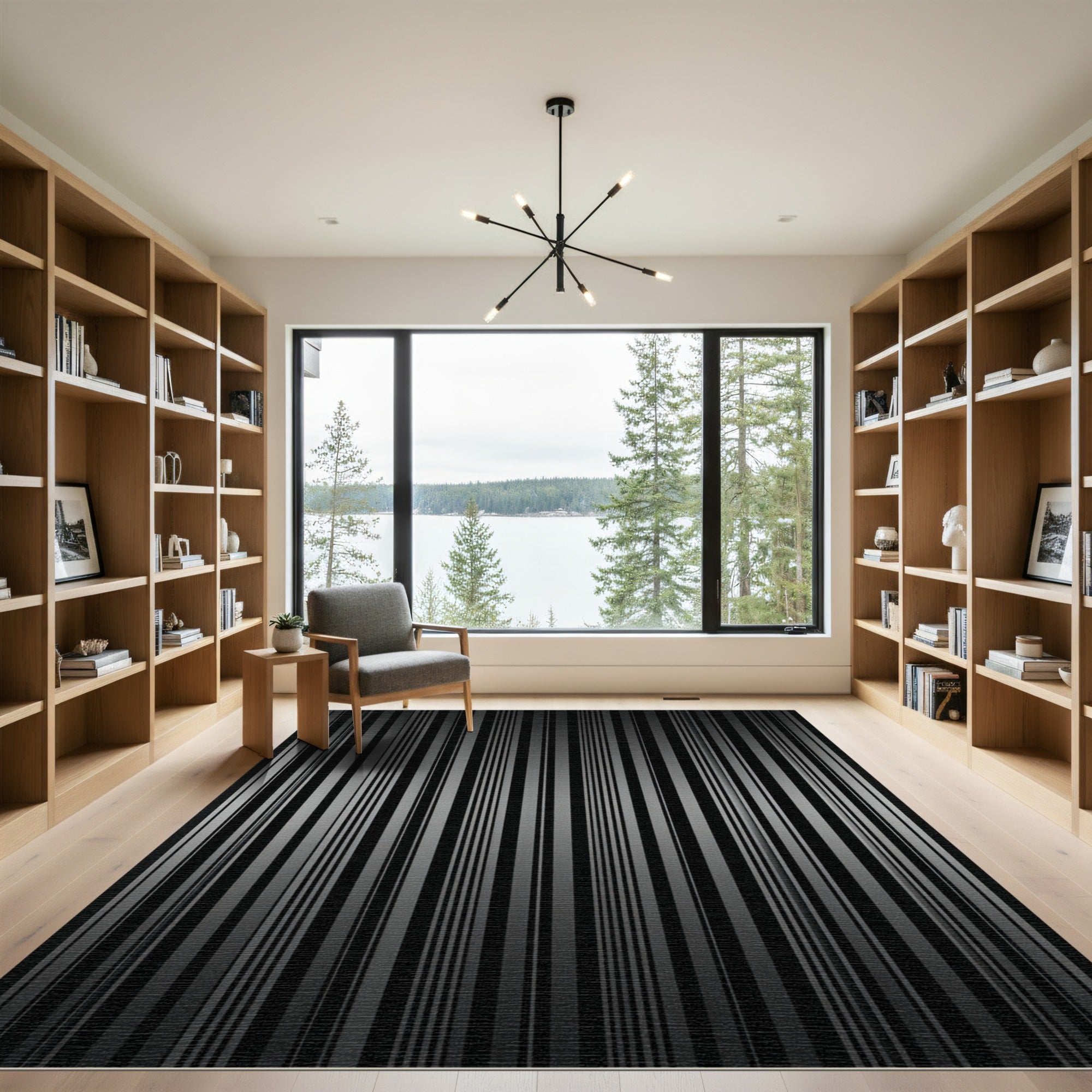 Graphic Black Silver Vertical Stripes Rug