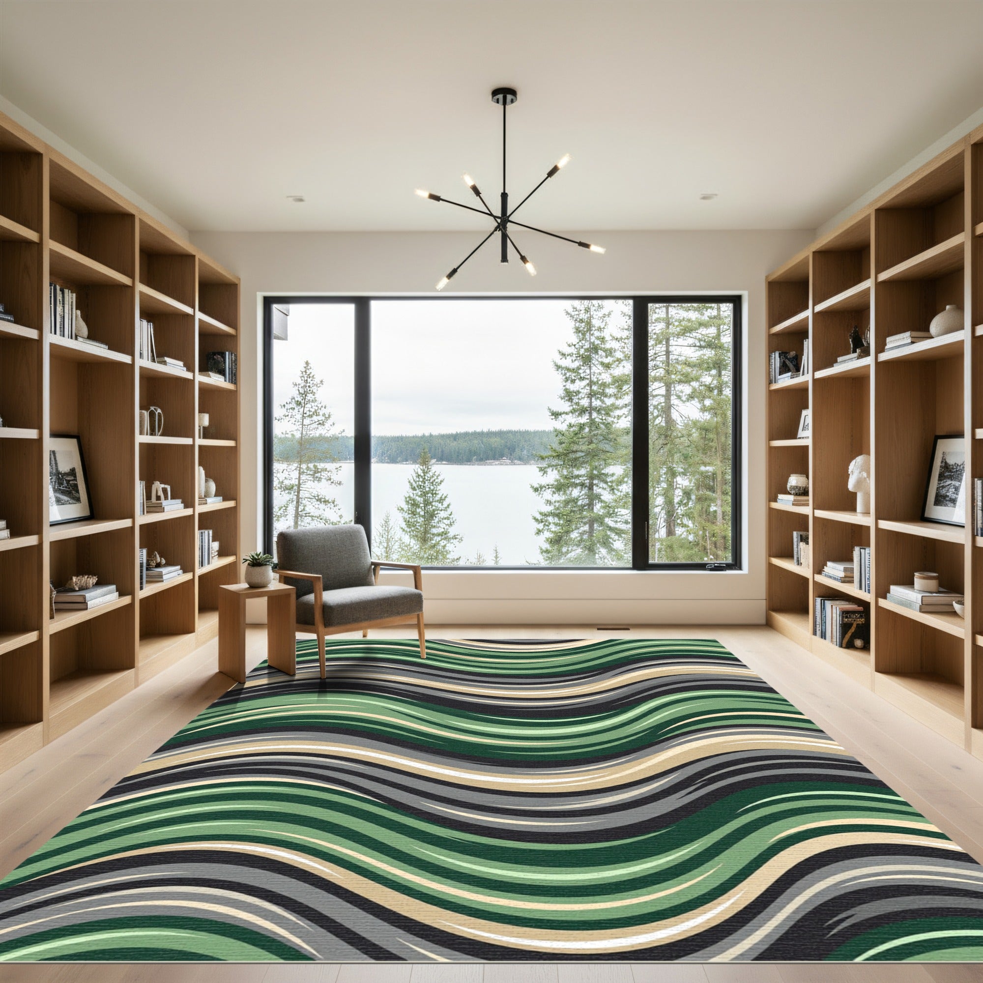 Earthy Wavy Forest Green Stripe Rug