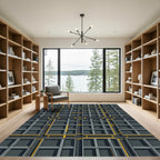 Gray Yellow Interlocking Grid Composition Rug