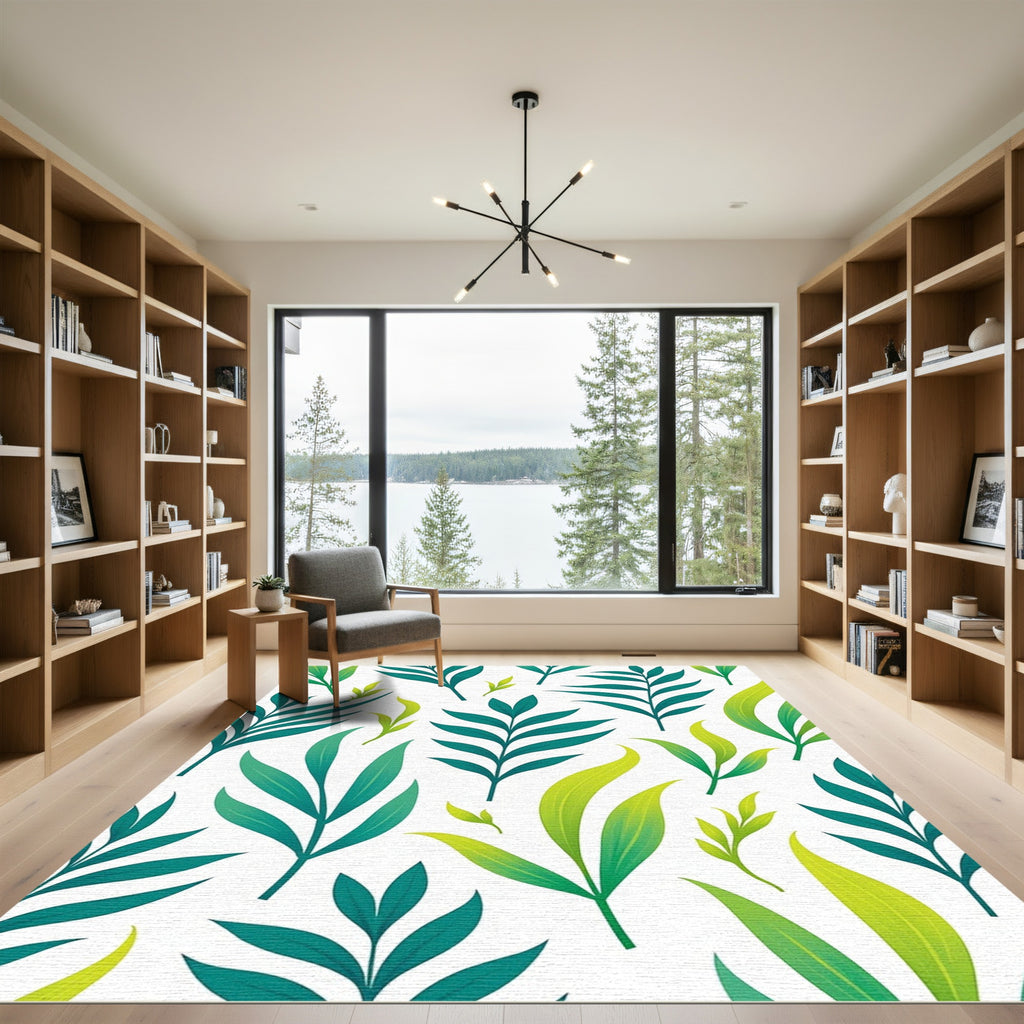 Teal Leafy Branch Gradient Rug