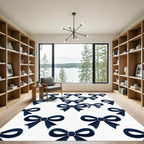Elegant Navy Blue Ribbon Bows Rug