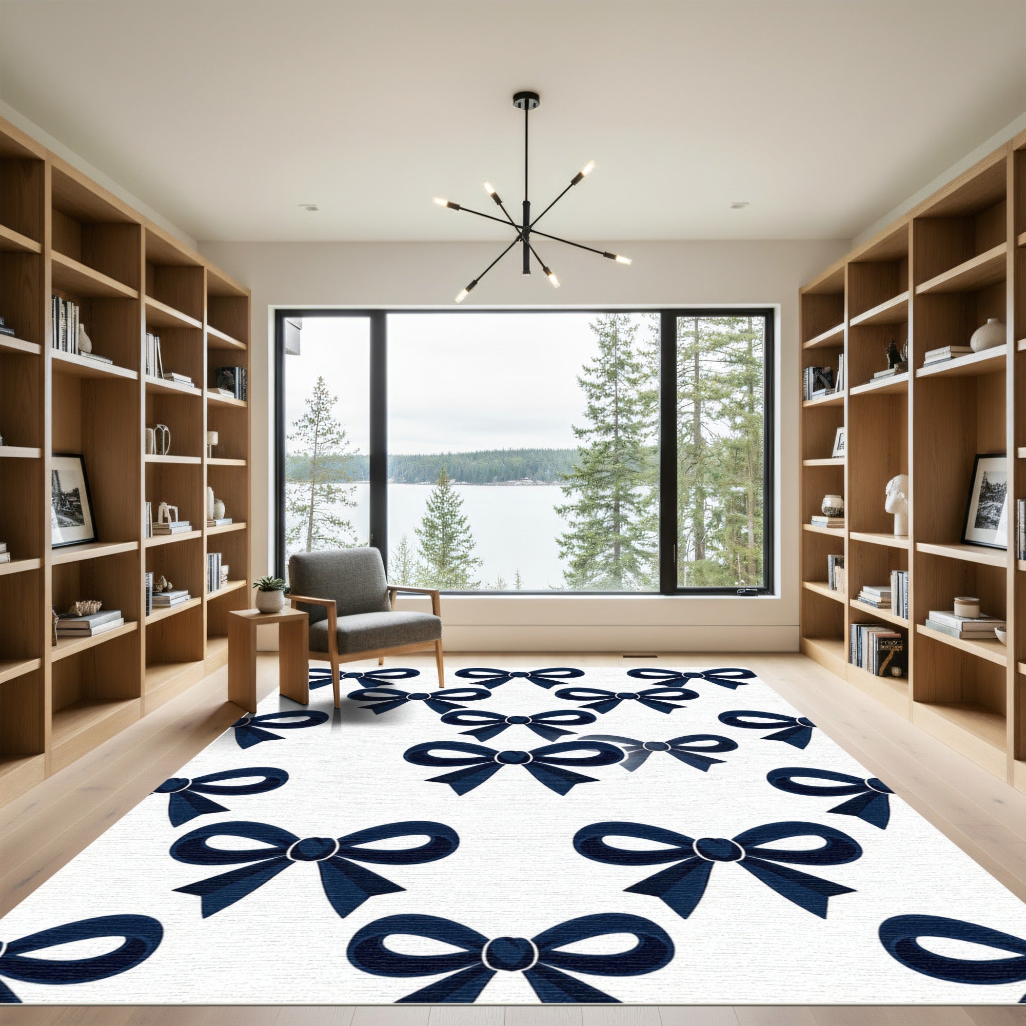 Elegant Navy Blue Ribbon Bows Rug
