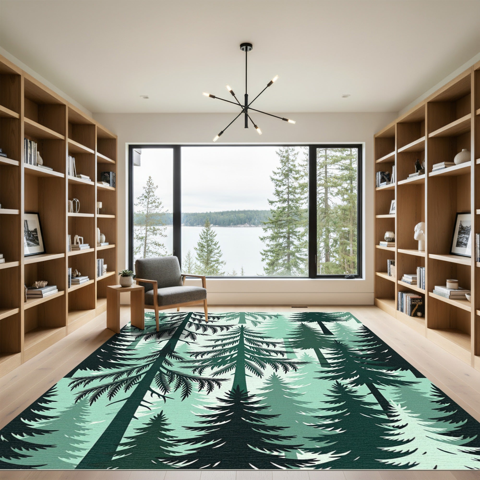 Evergreen Forest Deep Teal Trees Rug