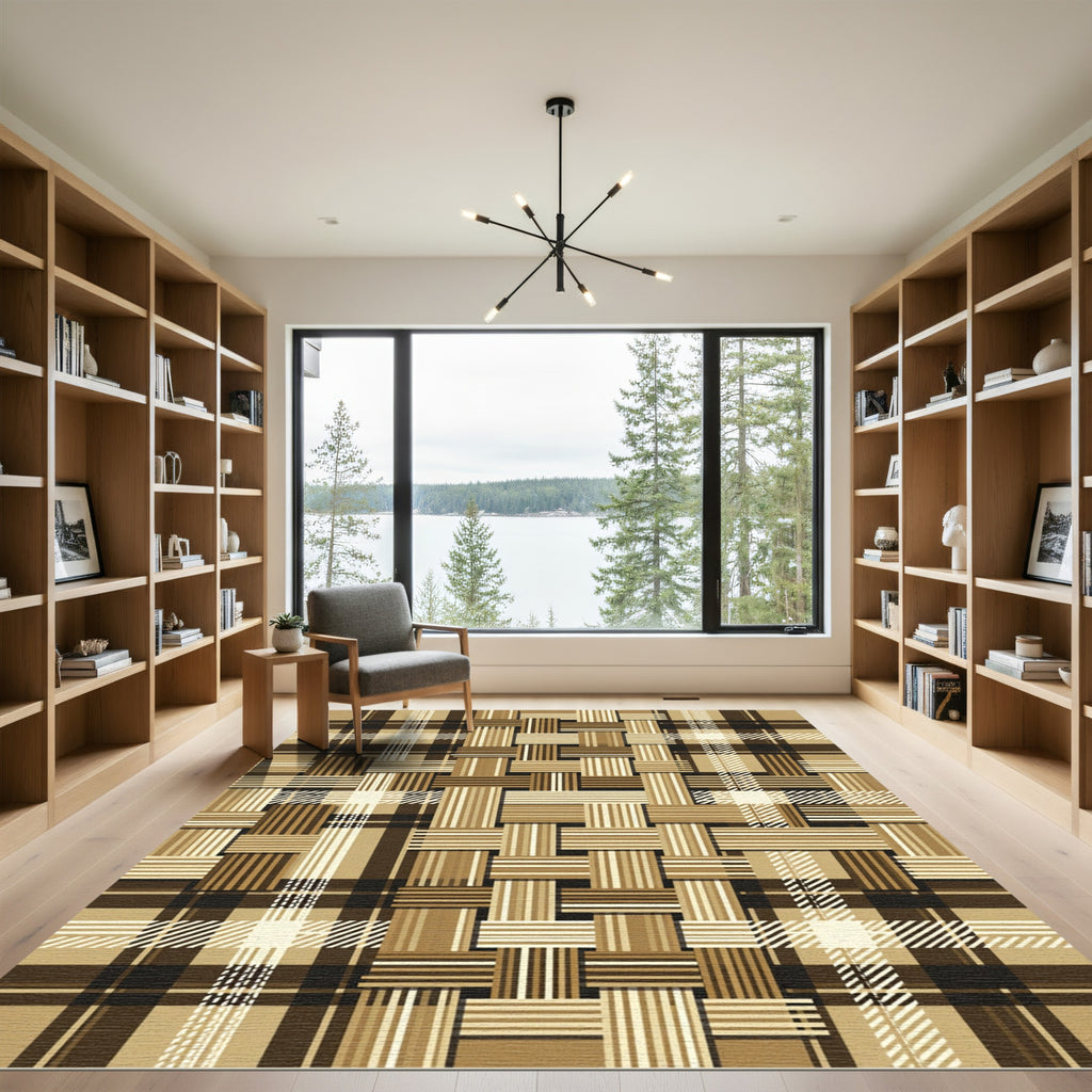 Earth Tone Tartan Woven Plaid Rug