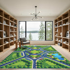 Whimsical Roadside Park Aerial Map Rug
