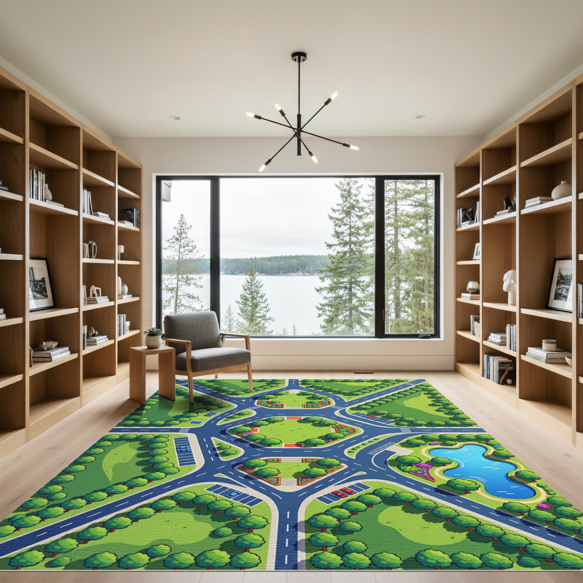 Whimsical Roadside Park Aerial Map Rug