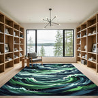 Stormy Emerald Ocean Wave Swirl Rug