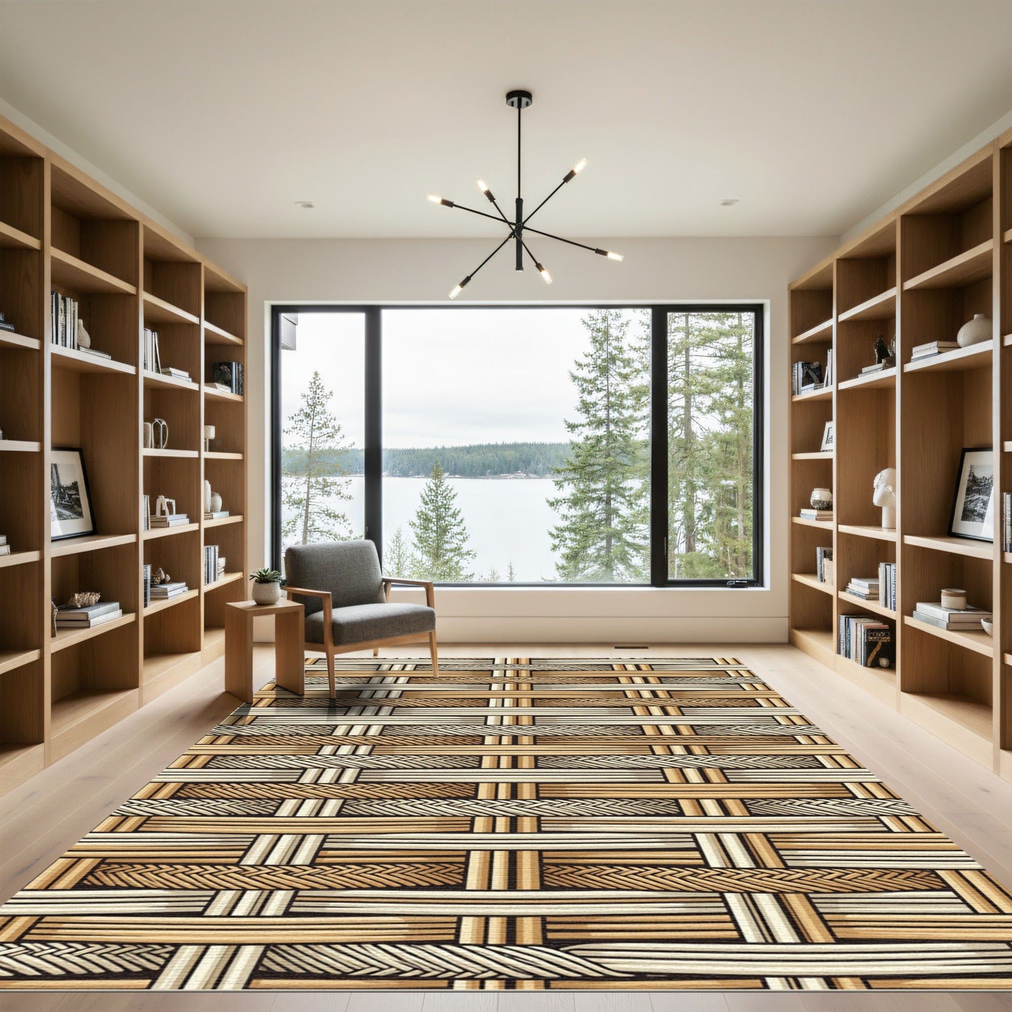 Woven Tan Beige Basketweave Texture Rug