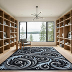 Elegant Silver Swirls on Charcoal Rug