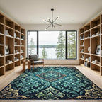 Ornate Teal Damask Floral Filigree Rug