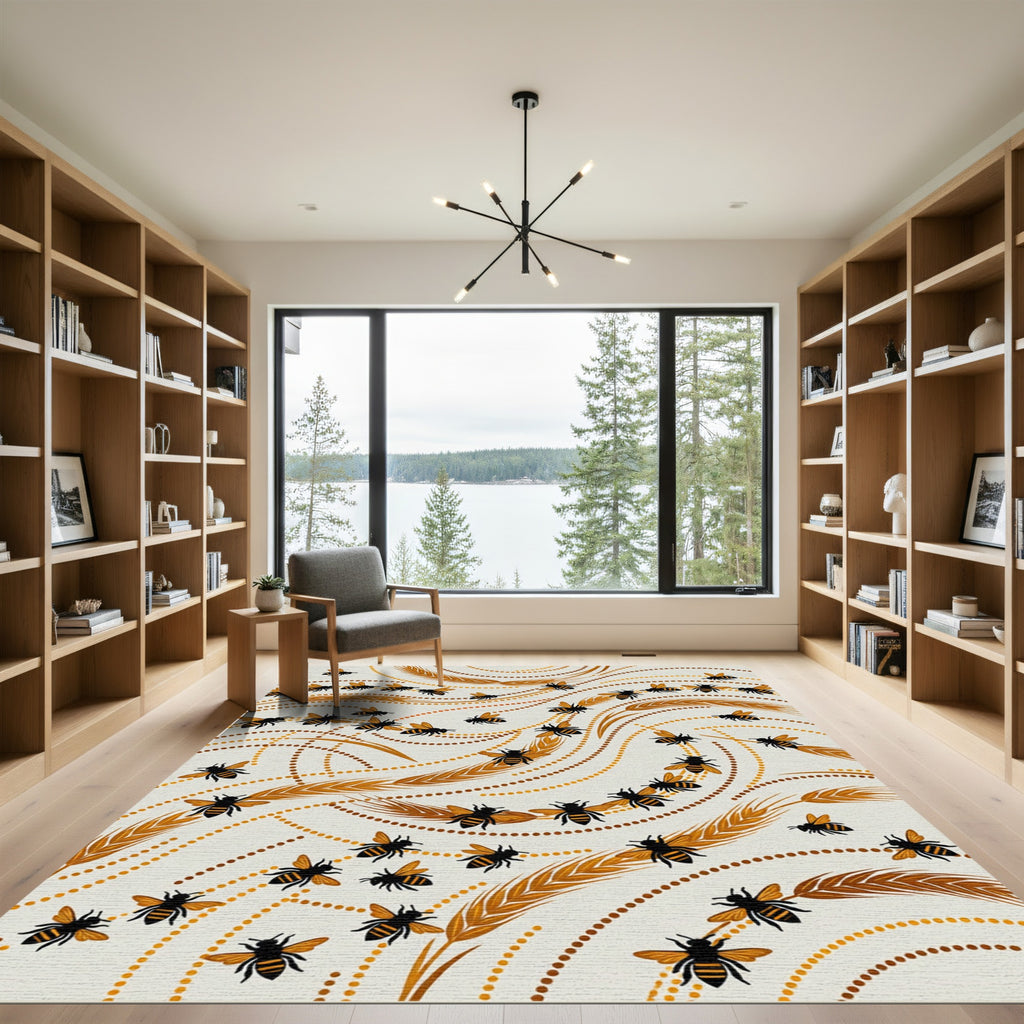 Golden Honey Bee Wheat Swirls Rug