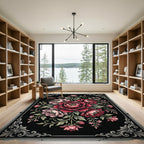 Dark Crimson Peony Floral Medallion Rug