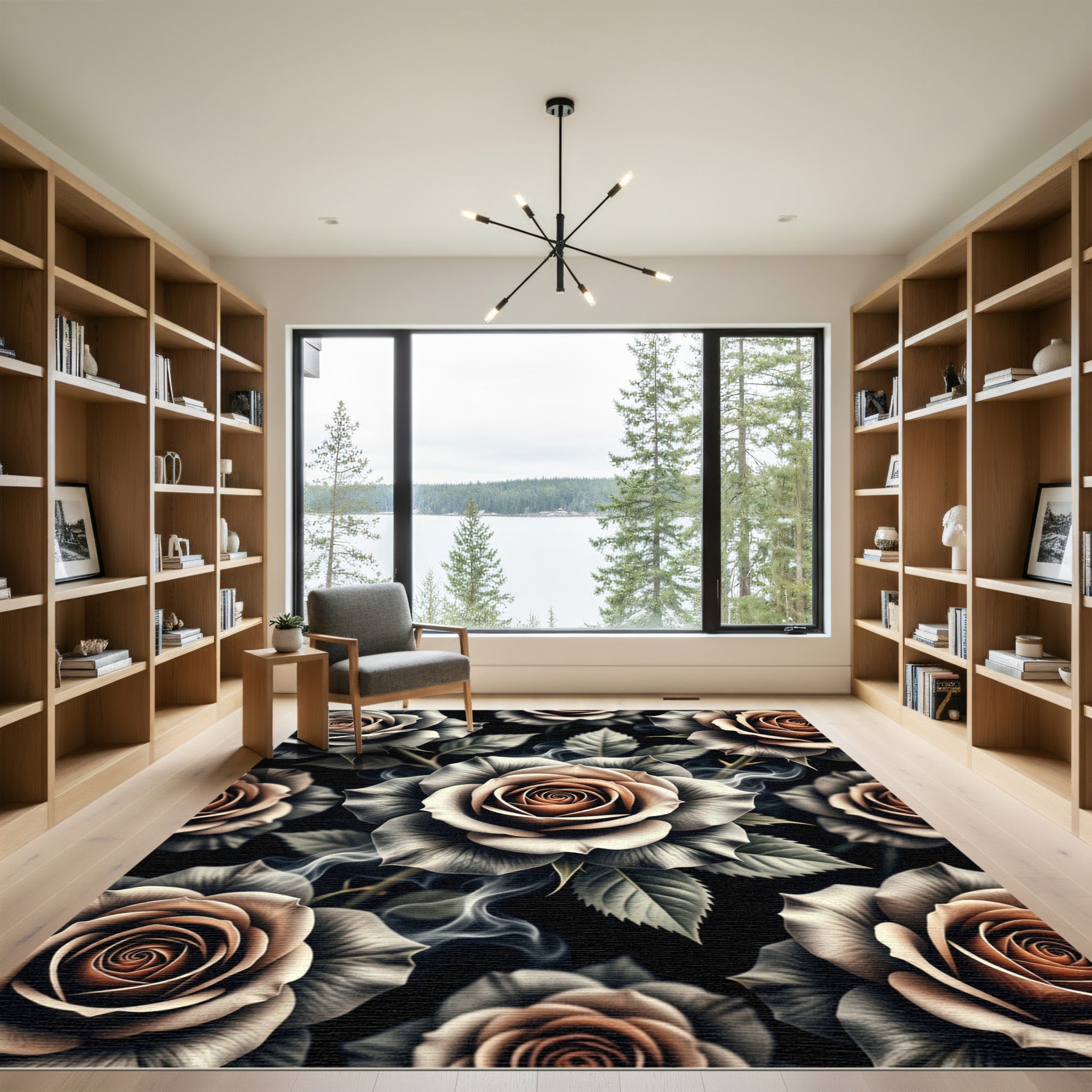 Grayscale And Peach Rose Smoke Rug