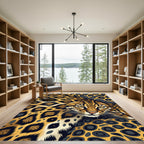 Golden Leopard Portrait with Chain Links Rug