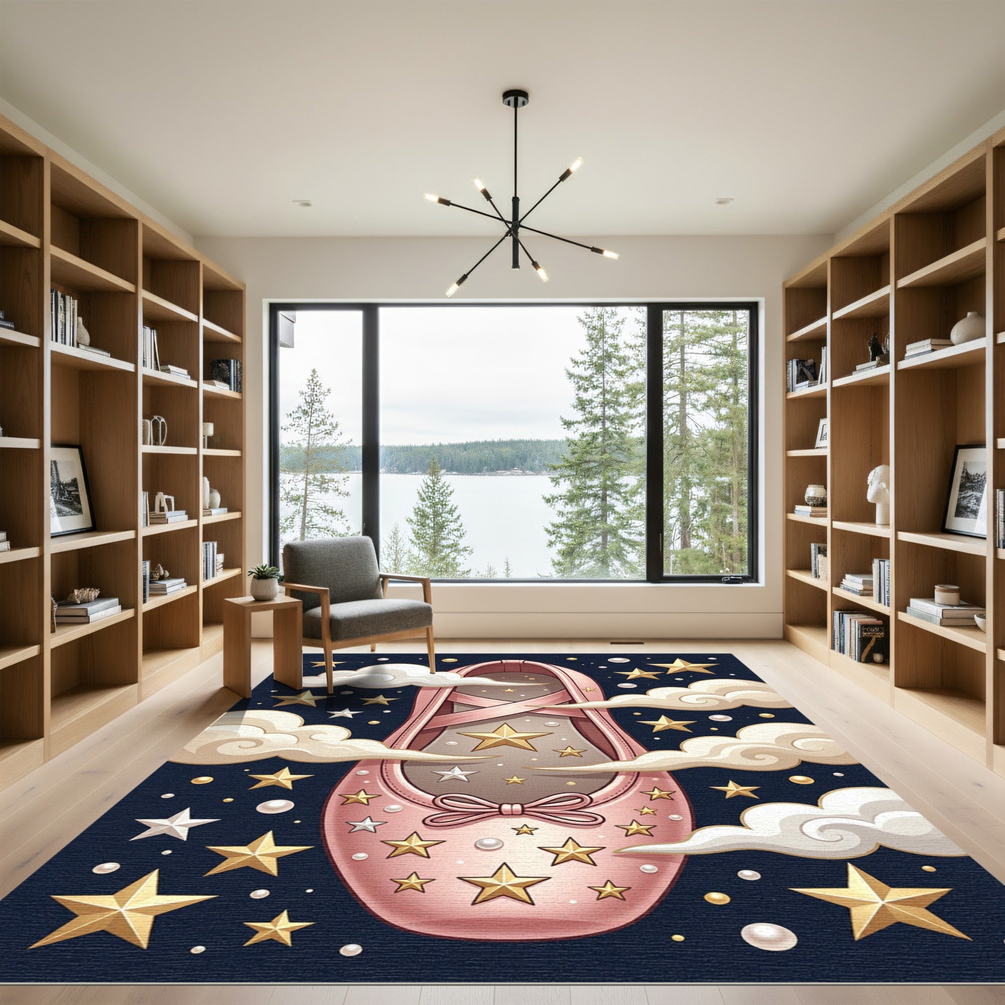 Celestial Pastel Pink Ballerina Starry Sky Rug