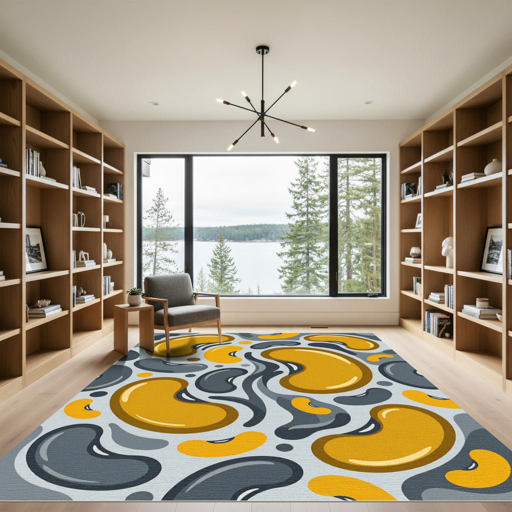 Abstract Yellow Bean Shape Composition Rug