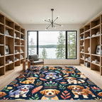 Cute Puppies with Feathers and Foliage Rug