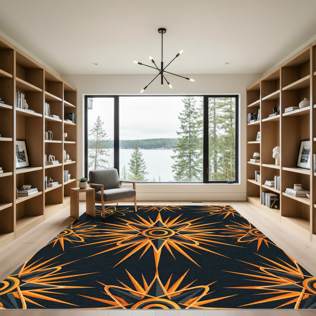Radiant Gold Orbital Star Celestial Rug