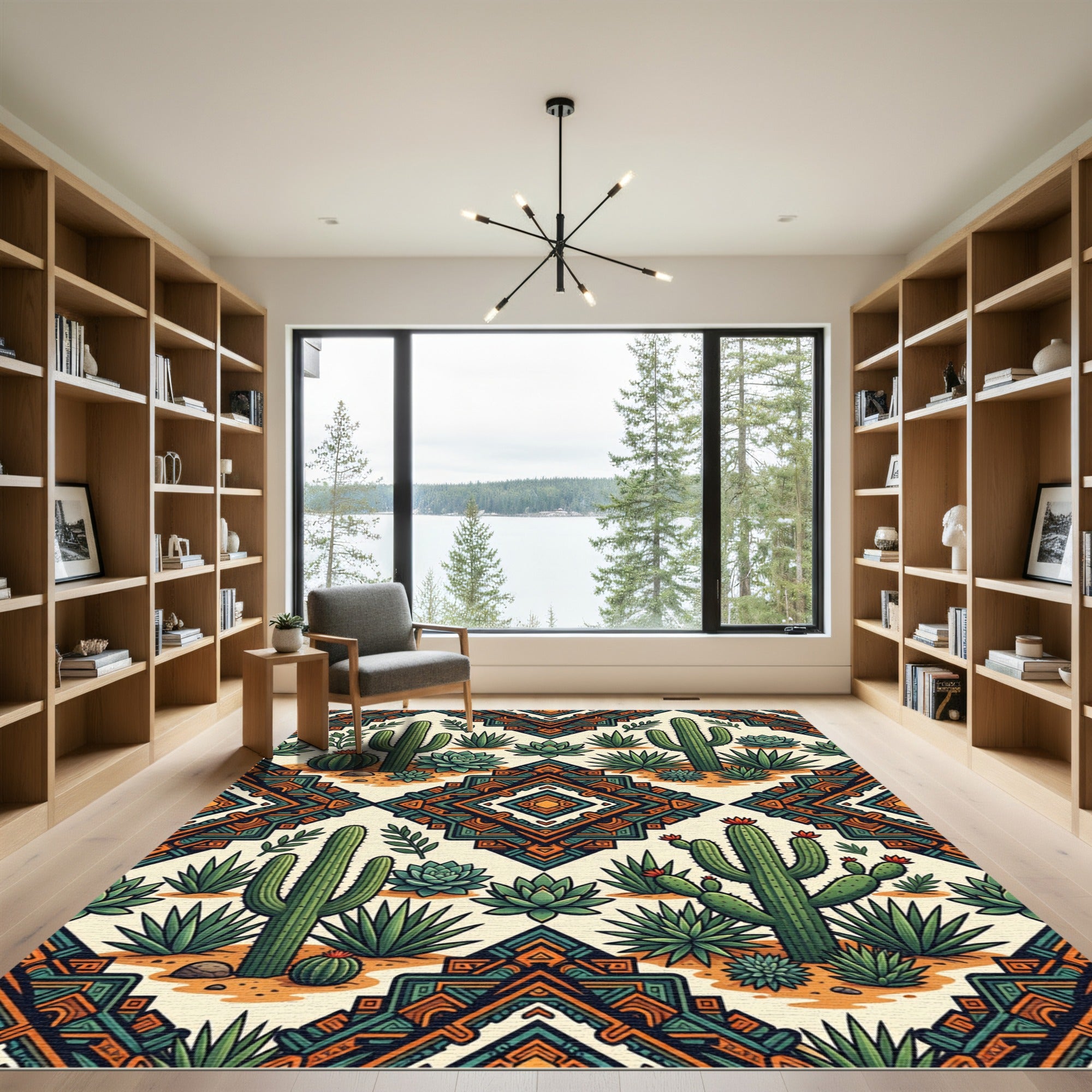 Earthy Southwestern Succulent Geometric Diamond Rug