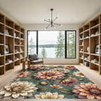 Peachy Blush Dahlias Teal Floral Rug