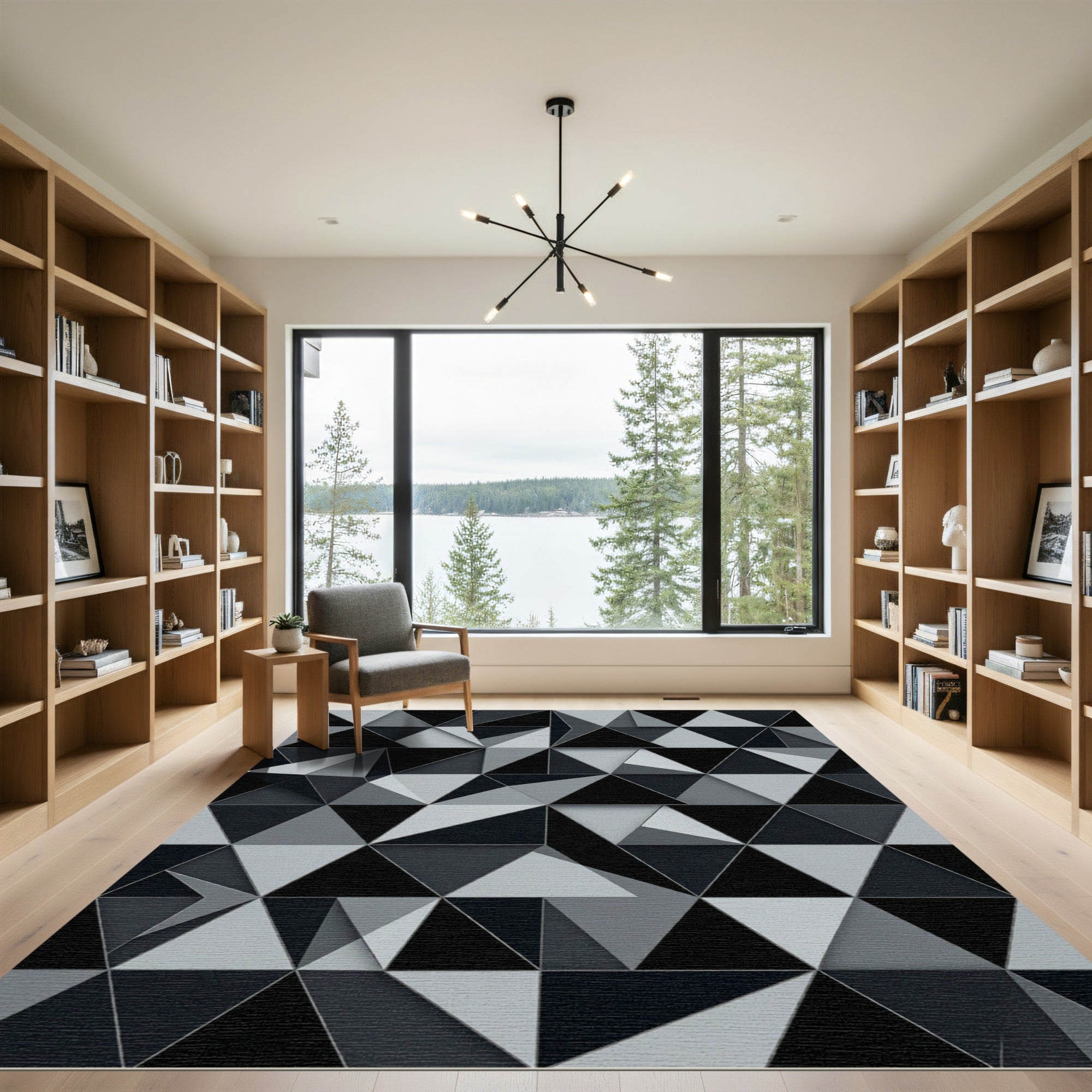 Monochrome Geometric Triangle Abstract Art Rug