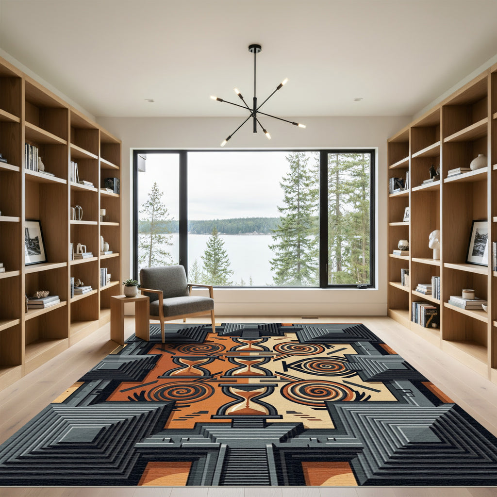 Geometric Mayan Stepped Hourglass Earthy Rug