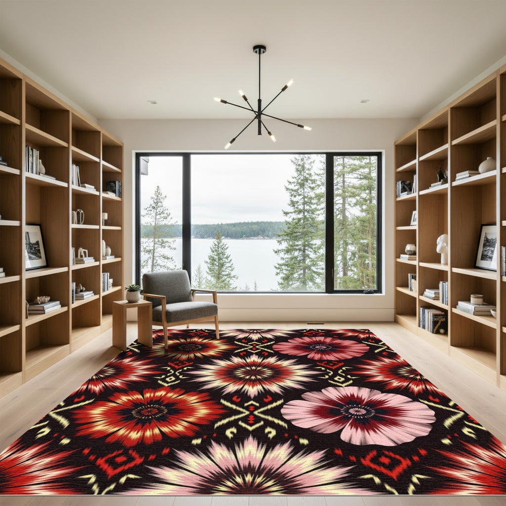 Red Pink Bloom Ikat Floral Rug