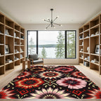 Red Pink Bloom Ikat Floral Rug