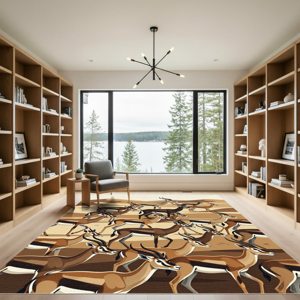 Earthy Serengeti Gazelle Herd Art Rug