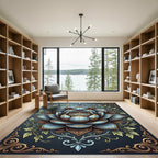 Ornate Blue Lotus Floral Filigree Rug