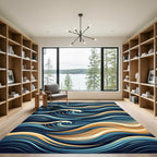 Abstract Gold and Navy Ocean Wave Rug