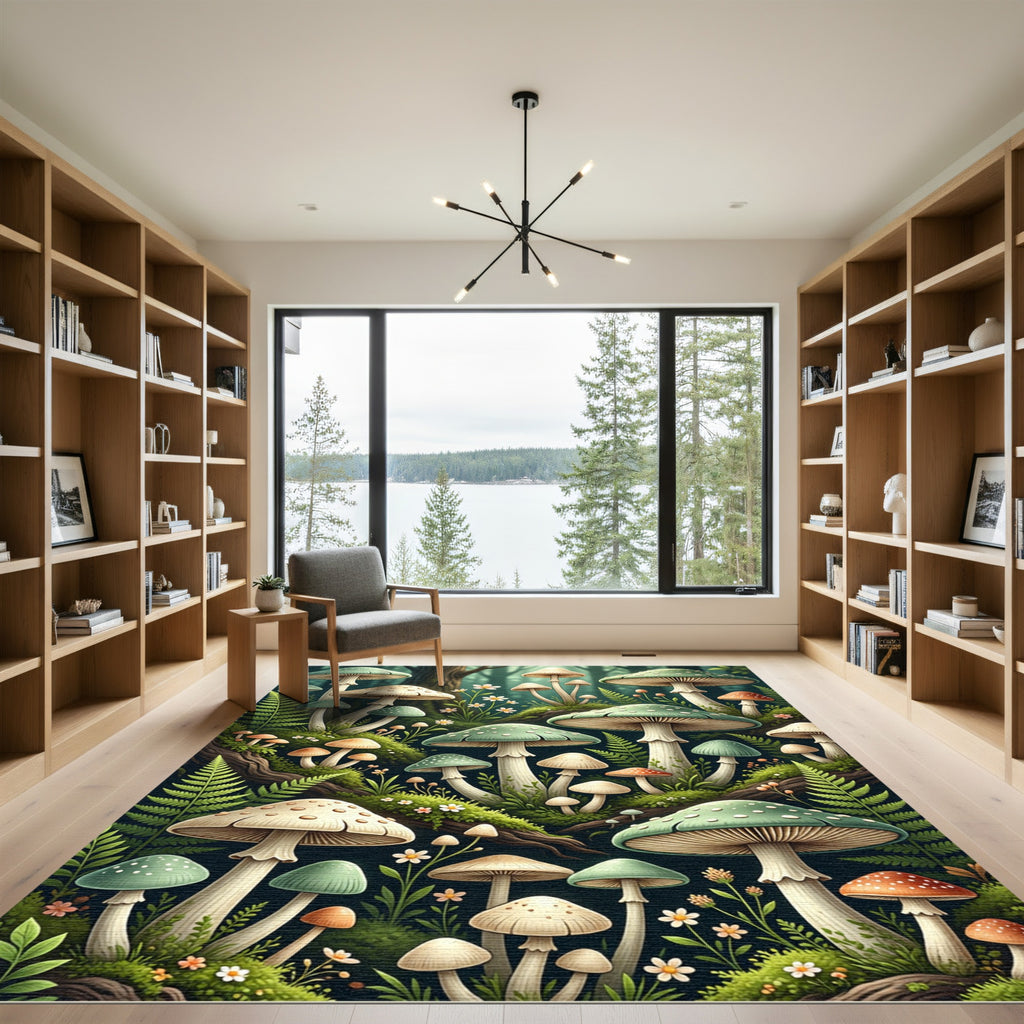 Whimsical Enchanted Forest Mushroom Meadow Rug