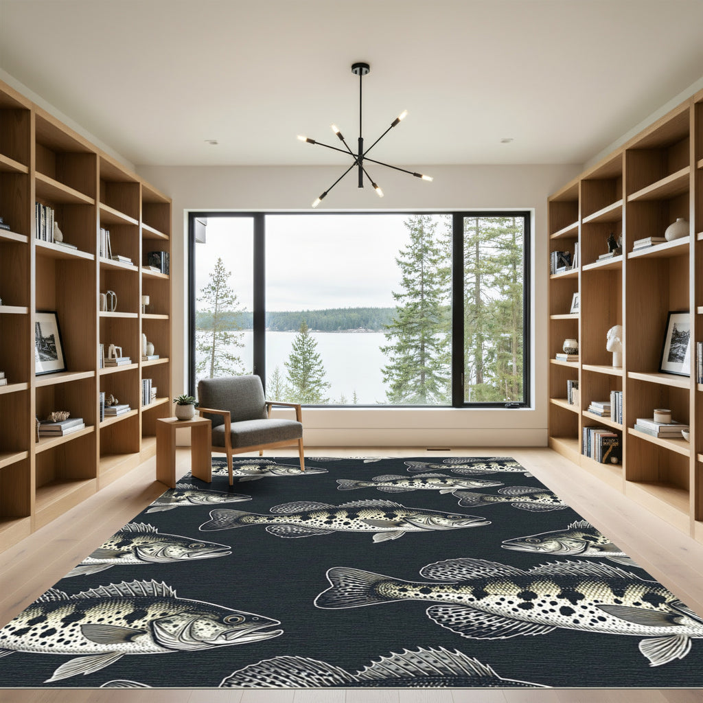 Charcoal Spotted Freshwater Bass Composition Rug