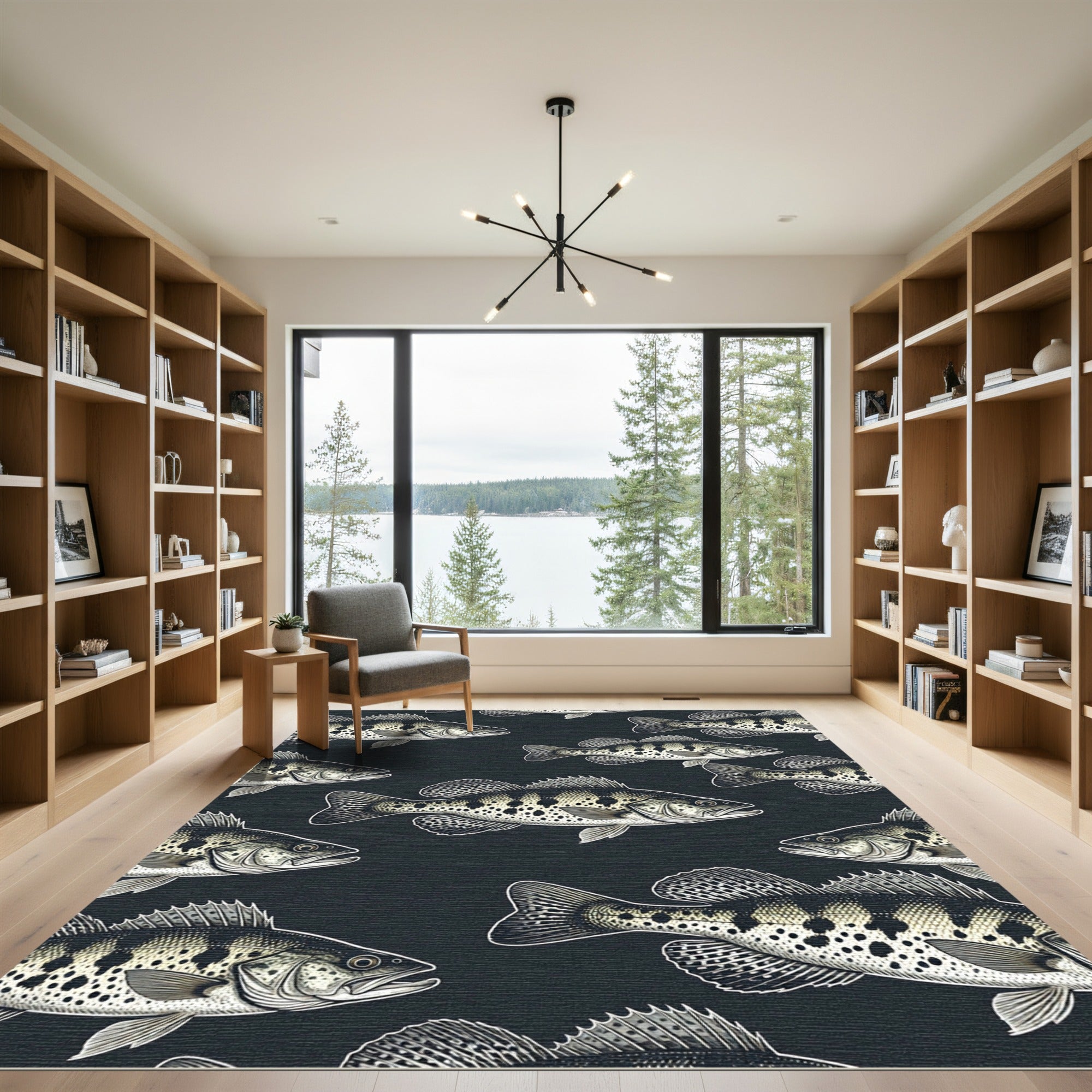 Charcoal Spotted Freshwater Bass Composition Rug