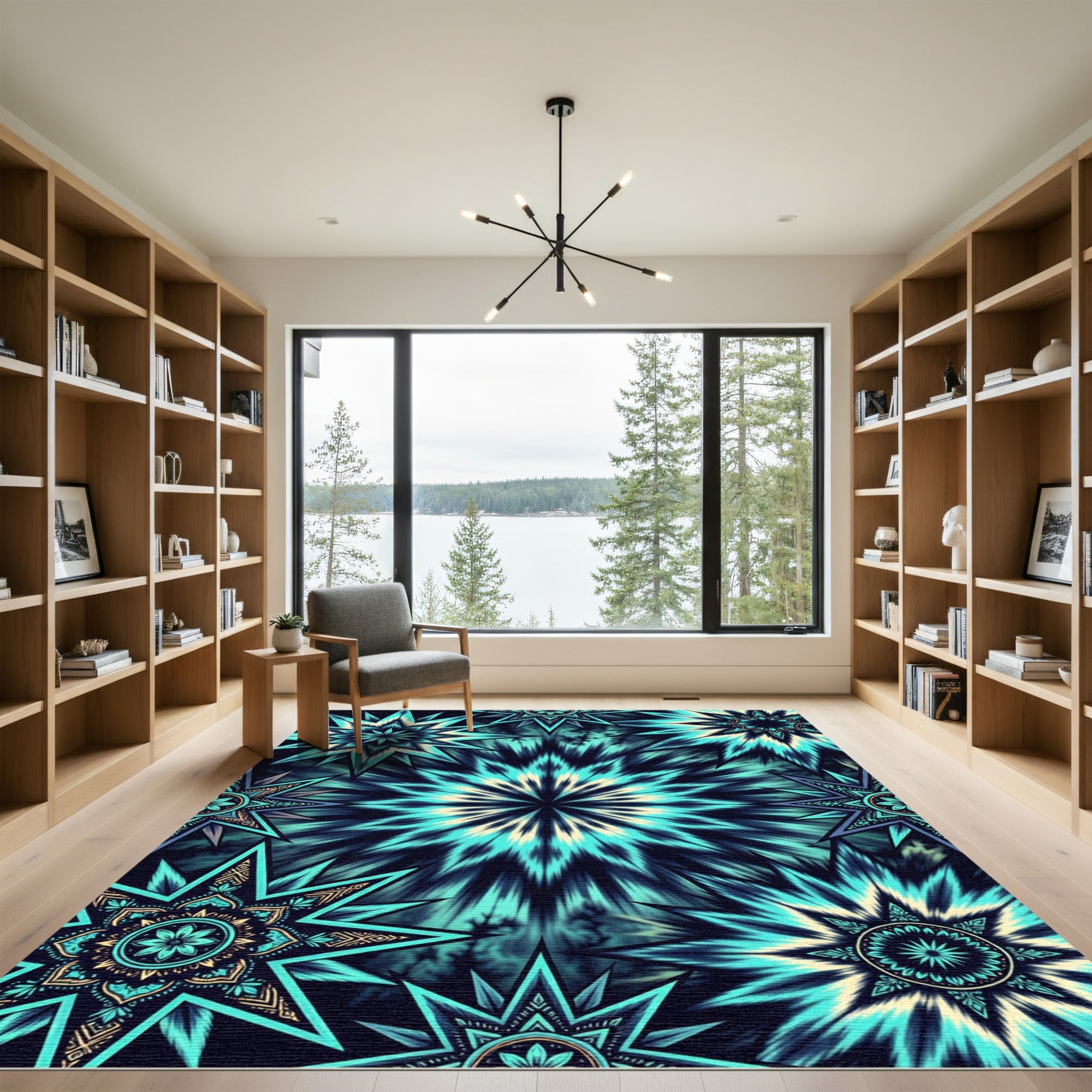 Teal Starburst Mandala Burst Rug