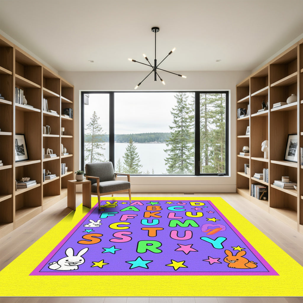 Playful Alphabet Bunnies Colorful Kids Rug
