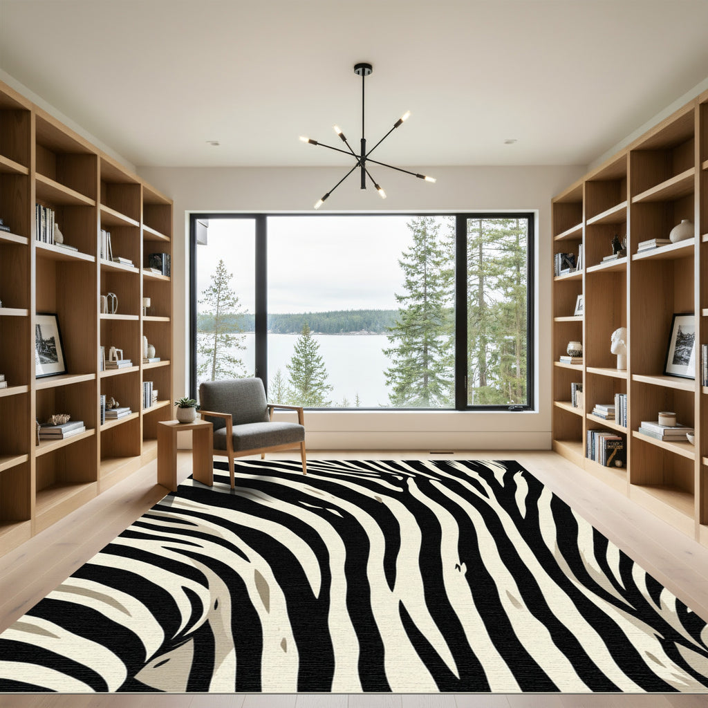 Bold Black Cream Zebra Strips Rug