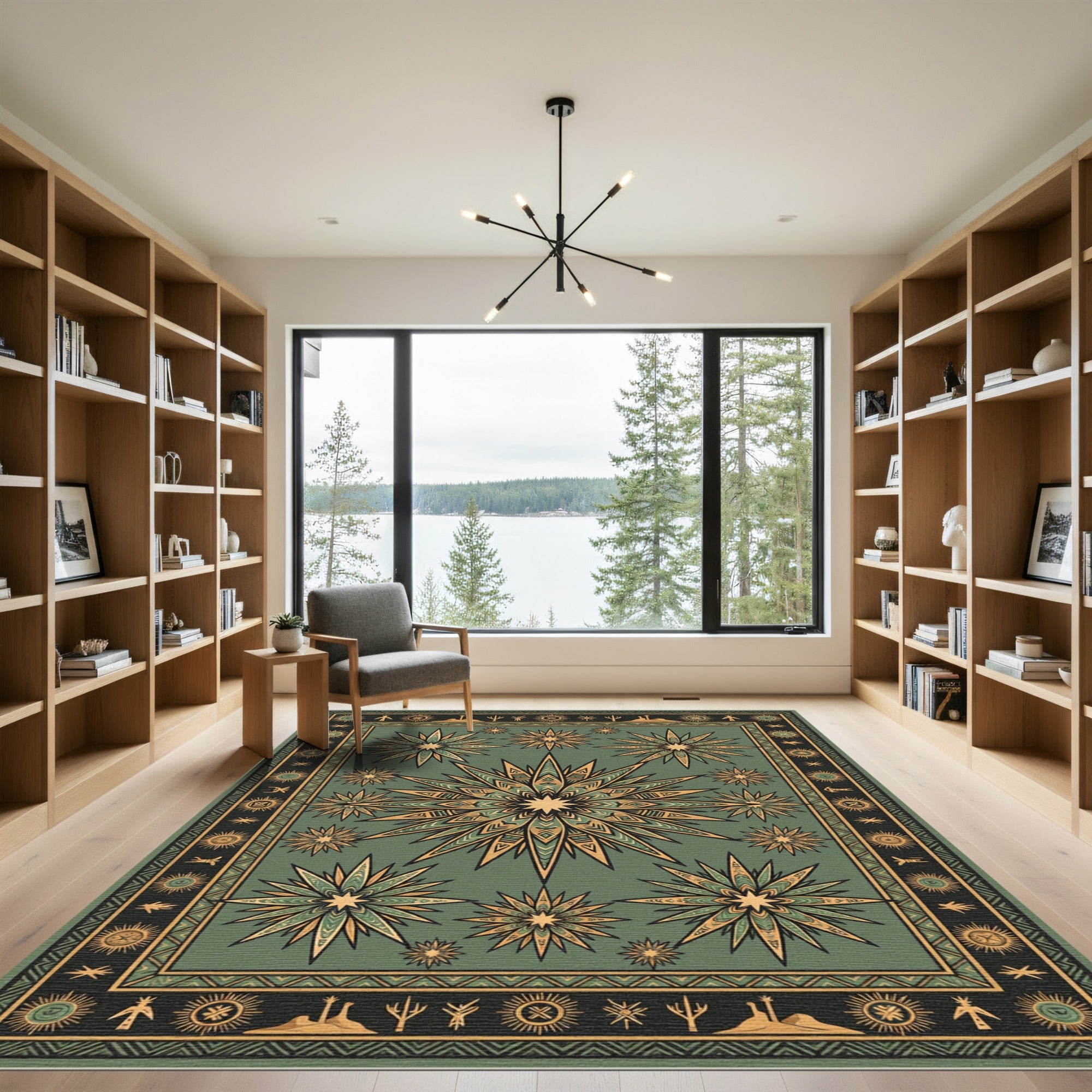 Olive Starburst Geometric Medallion Rug