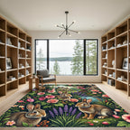 Whimsical Bunny and Floral Garden Rug