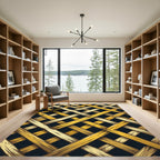 Golden Lattice Interwoven Geometric Grid Rug