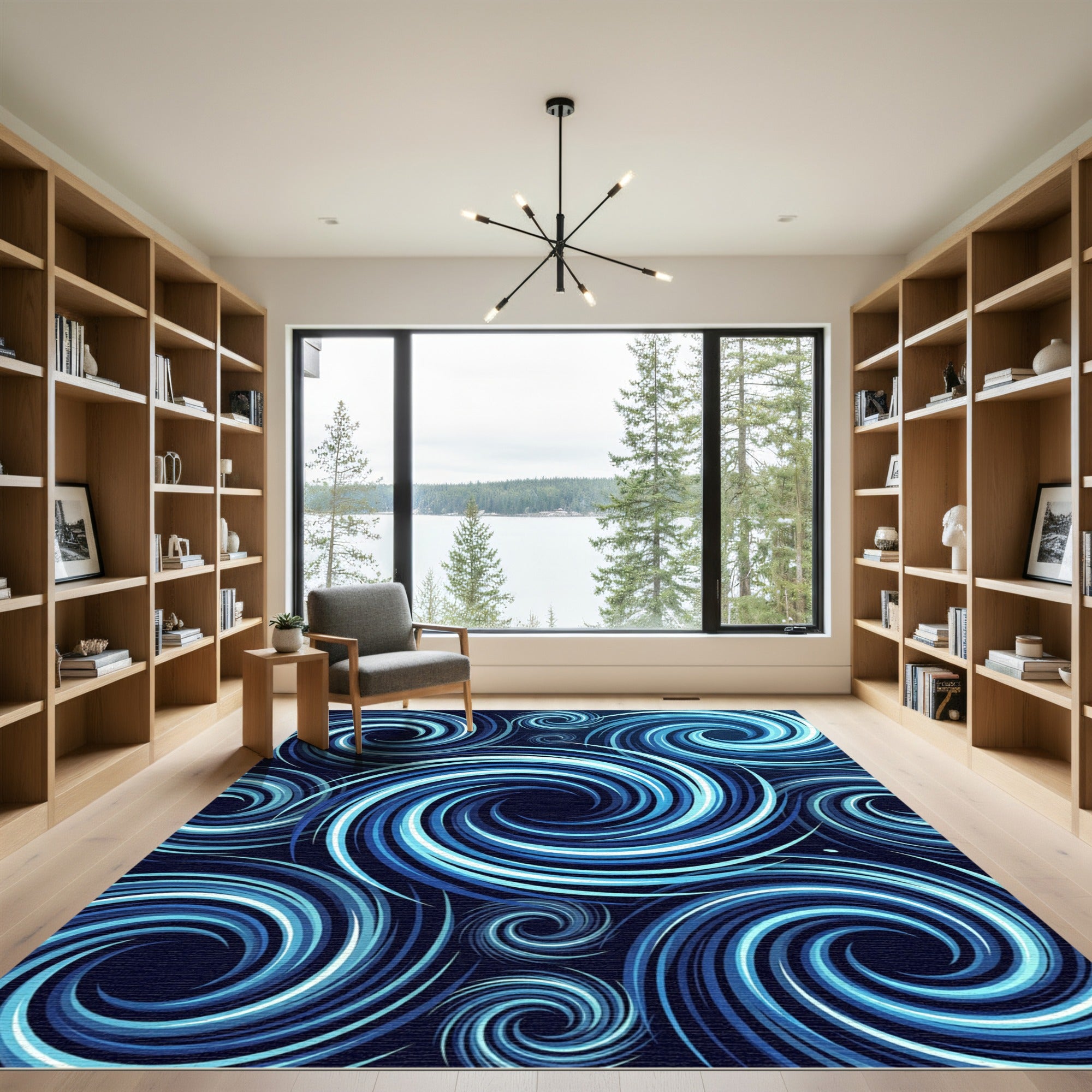 Deep Blue Swirling Vortex Rug